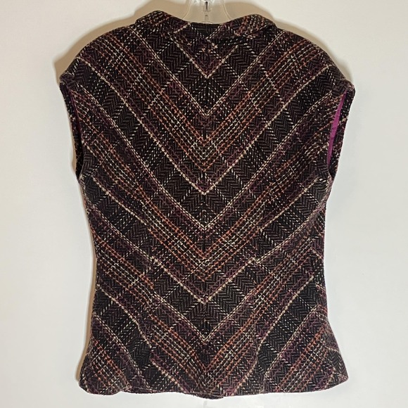 Cabi Vest Womens Medium Brown Plaid Tweed Button Front Belted Lined Waist Tie M - Picture 11 of 14